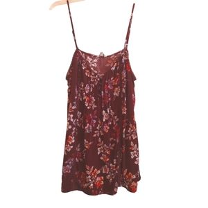 Sonoma Dark Red Floral Spaghetti Strap Tank Top EUC Large